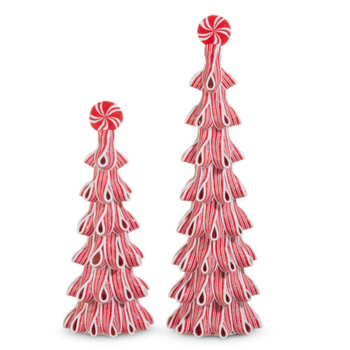 Arboles Con Cintas De Dulce Rojo Y Blanco 18In
