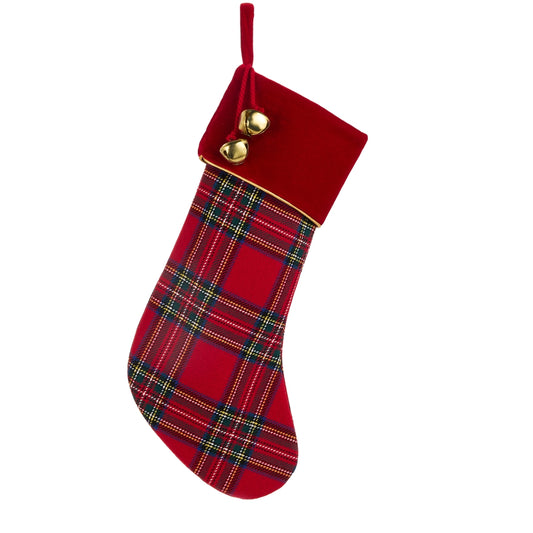 Bota navidena de tartan rojo con cascabeles 20in