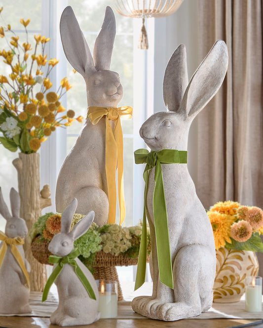 Conejo acabado concreto con moña 31.5 pulgadas