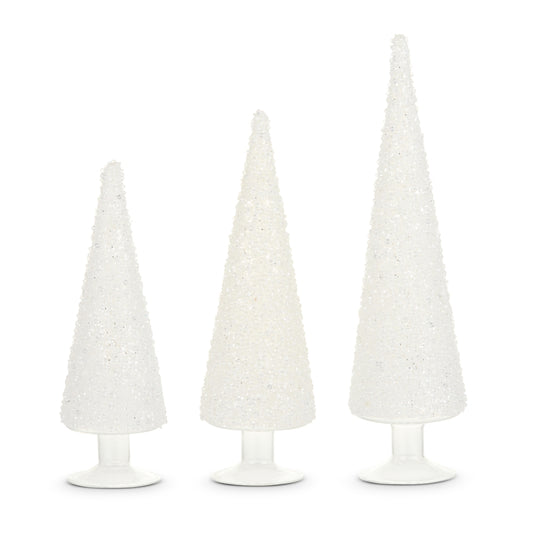 Set de tres arboles blancos escarchados 14in