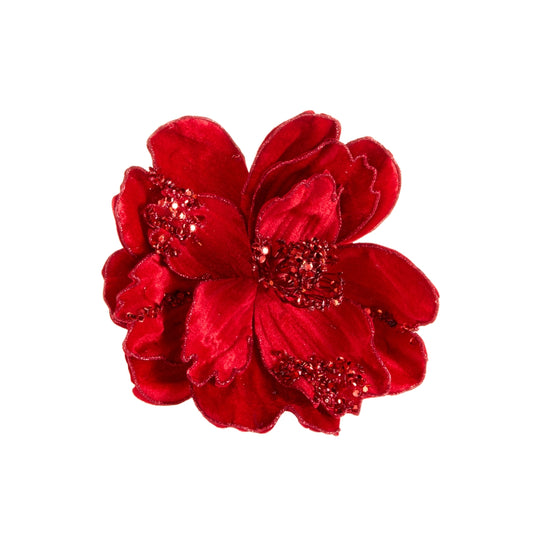 Adorno magnolia roja de clip 7in