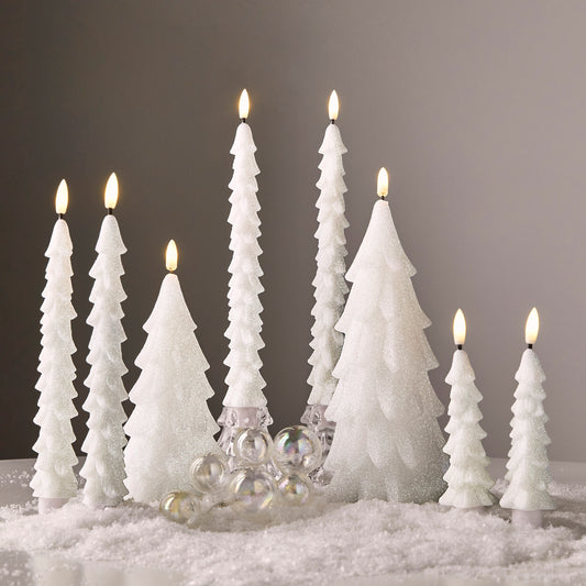 Velas largas arbol blanco con brillo 8.5in