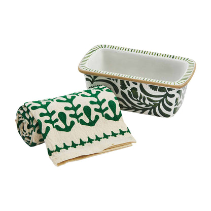 Mini molde con toalla de cocina verde
