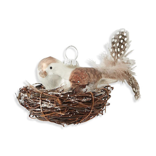 Ornamento de p‡jaro mercurio plumas con nido 3.5 in