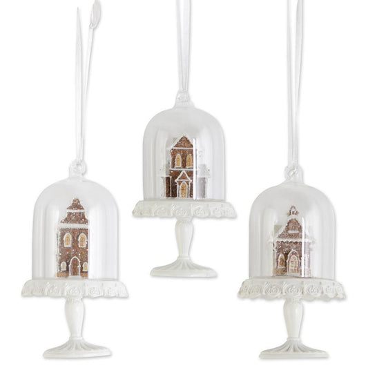 Adornos casita jengibre resina bajo cloche vidrio 4.5 in