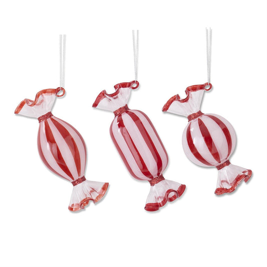 Adornos vidrio dulces rojo y blanco 3 estilos