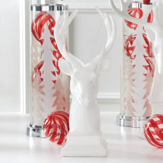 Busto venado ceramica blanca brillante 16.5 in