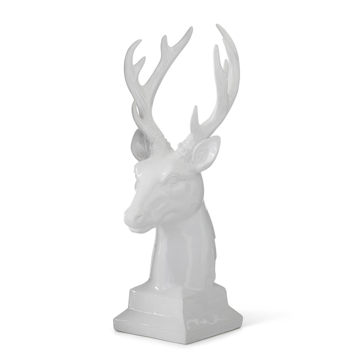 Busto venado ceramica blanca brillante 16.5 in