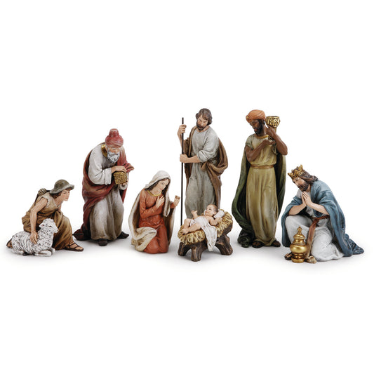 Nacimiento de 7 piezas 9.5in con pastor de colores