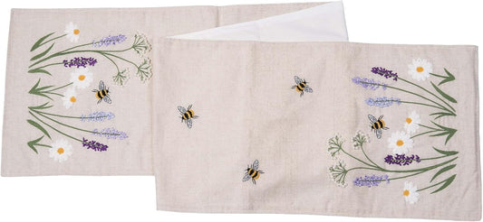 Camino de mesa lavanda y abejas