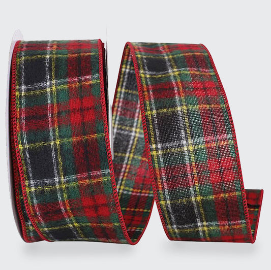 Liston plaid rojo con verde de franela