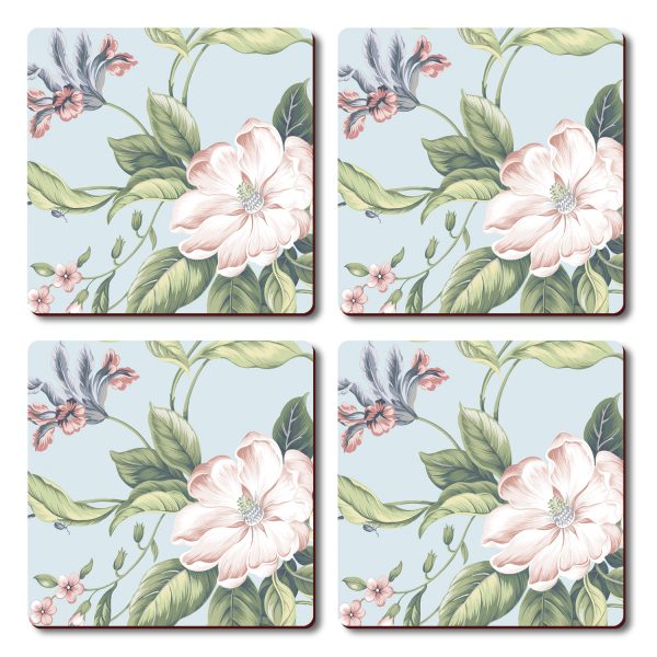 Coaster flor blanca en fondo celeste