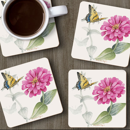 Coaster de mariposa y flor rosada