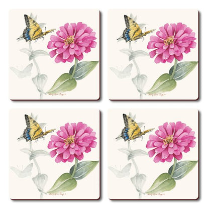 Coaster de mariposa y flor rosada