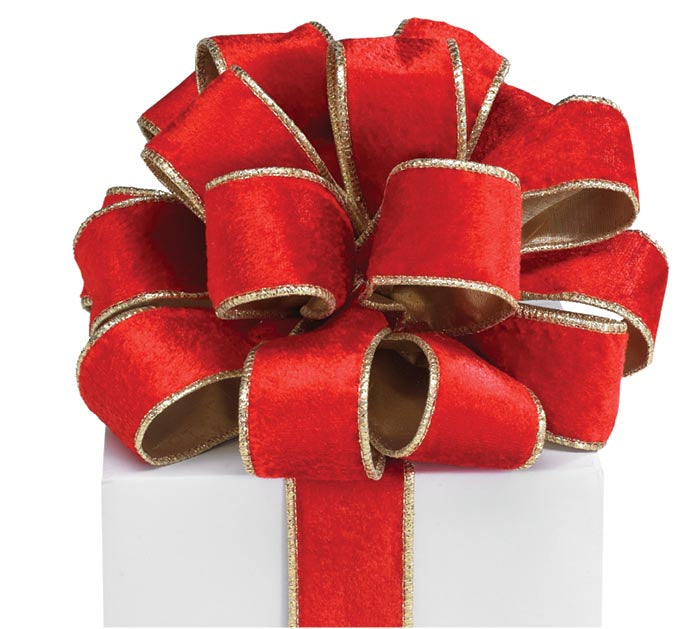 Liston rojo Velvet con orilla dorada (Dorado atrás)