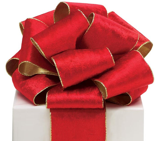 Liston rojo Velvet con orilla dorada (Dorado atrás)