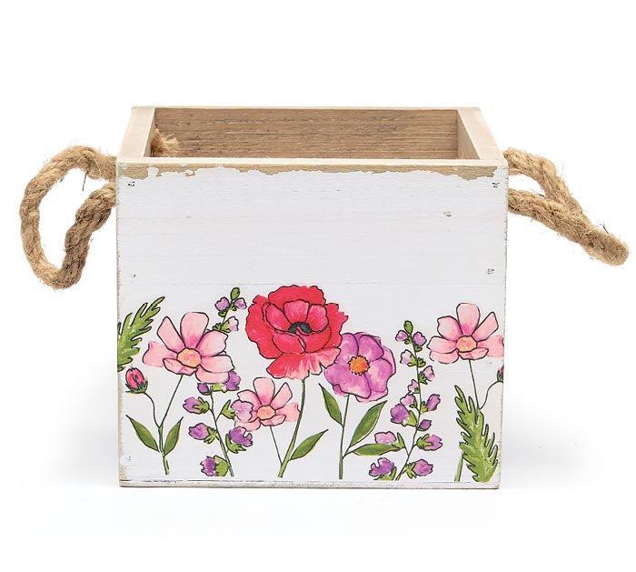Macetero de madera cuadrado de flores