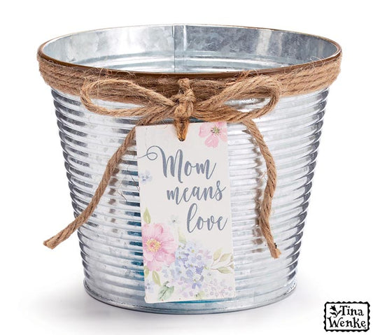 Cubeta con etiqueta de madera "mom"