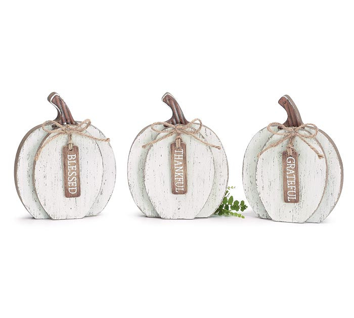 Calabazas blancas de madera blessed thankful grateful