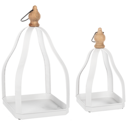 Farol blanco con argolla madera peq
