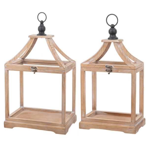 Faroles de color madera natural con argolla negra