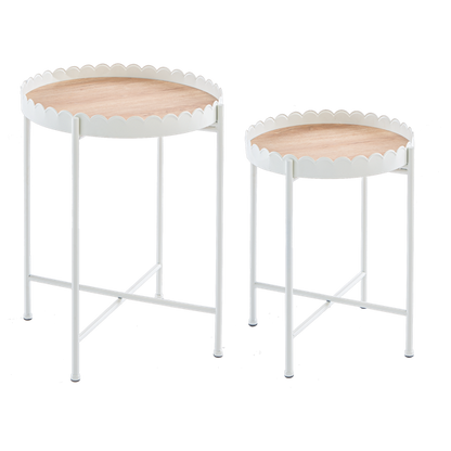 Mesa Blanca Con Madera Redonda