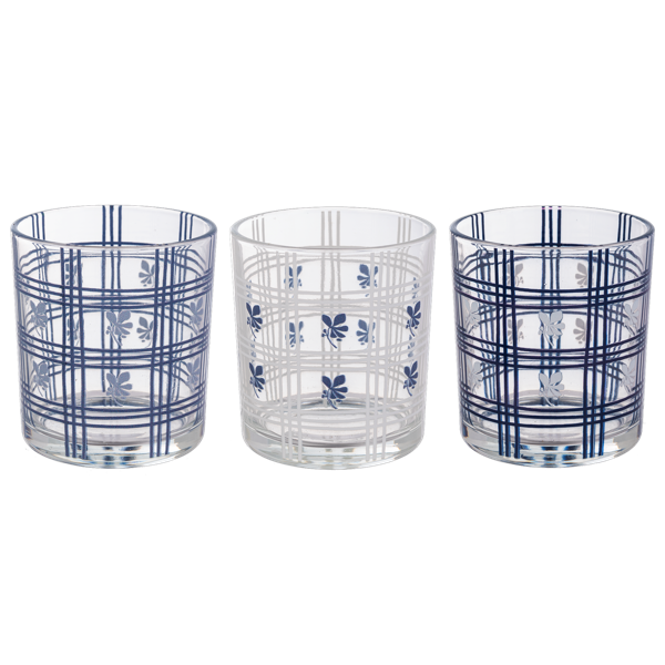 Vaso de vela azul de lineas