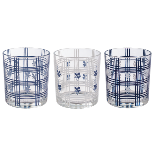 Vaso de vela azul de lineas
