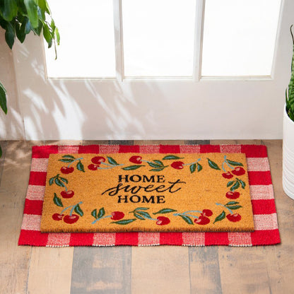 Alfombra de cuadros roja y blanca