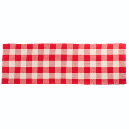 Alfombra larga de cuadros roja y blanca