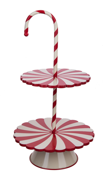 Azafate de dos pisos de candy cane rojo
