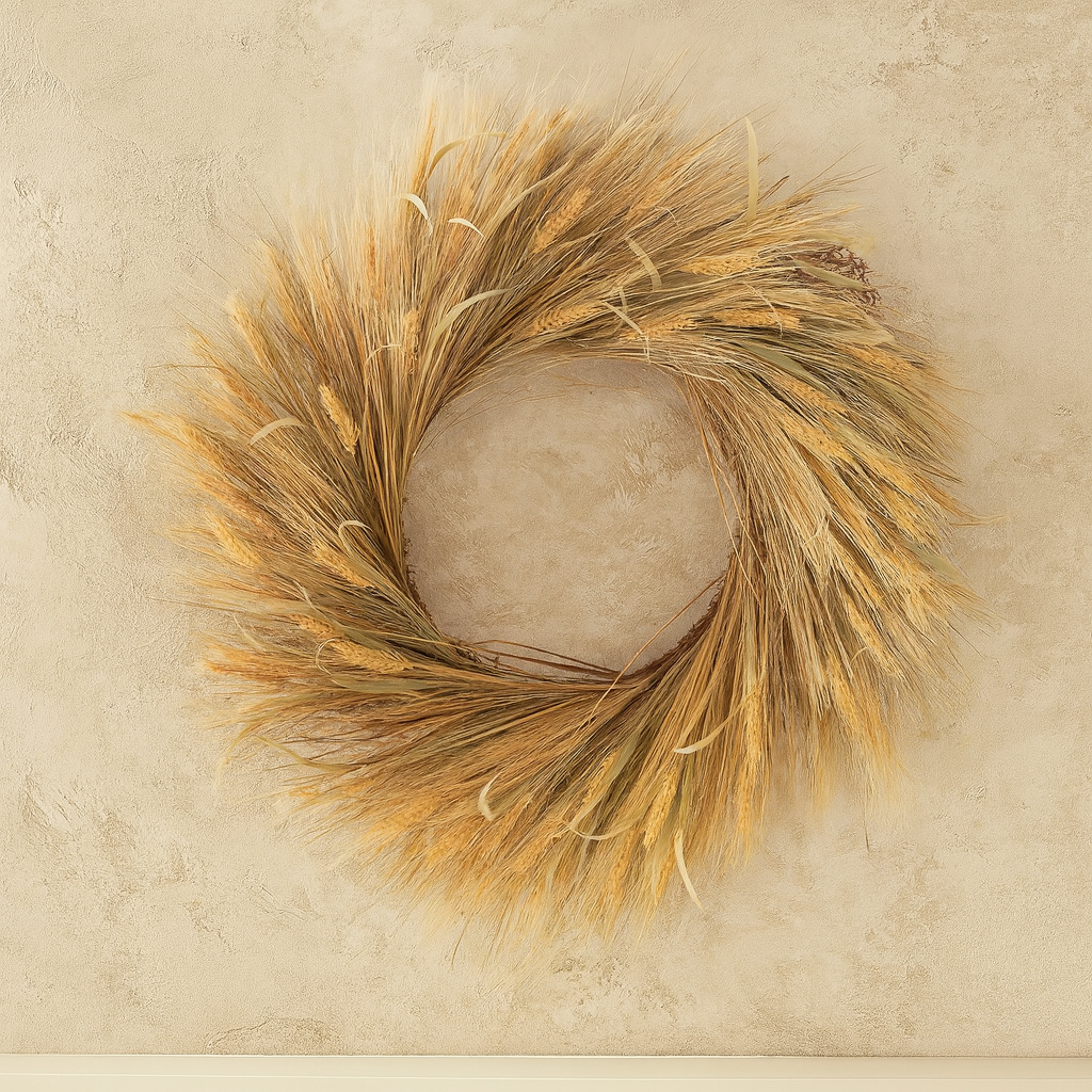 Corona De Trigo Y Pasto Color Crema De 76 Cm