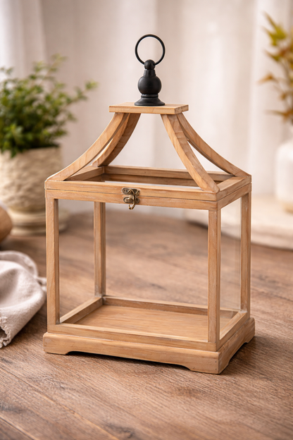 Faroles de color madera natural con argolla negra