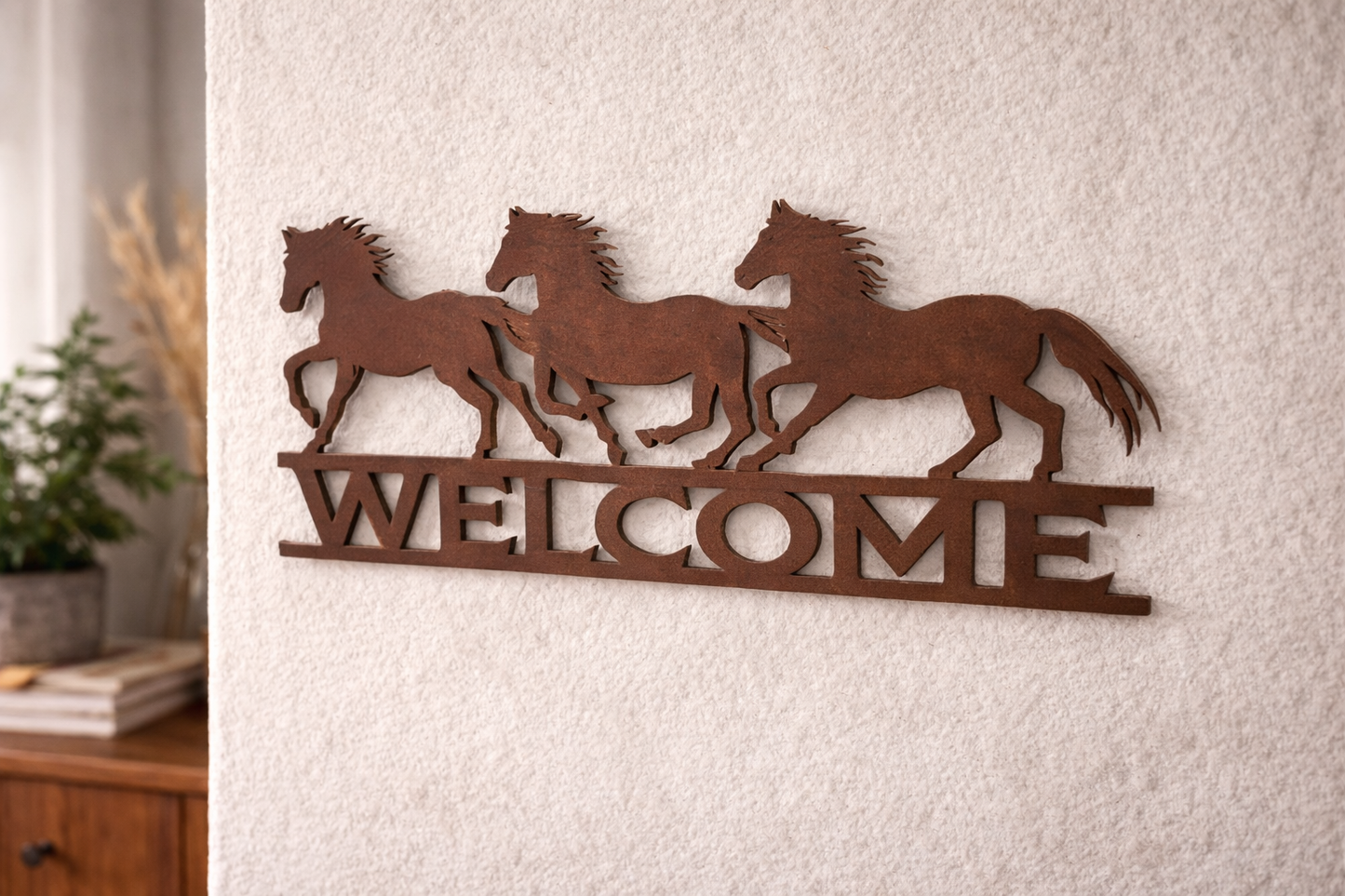 Rotulo de caballos corriendo welcome