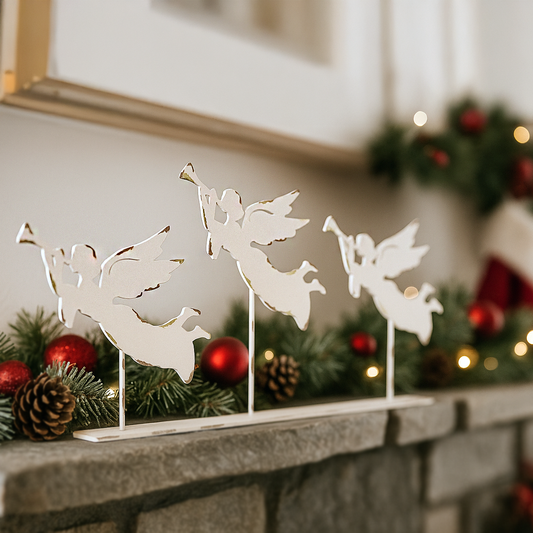 Angeles de metal blanco