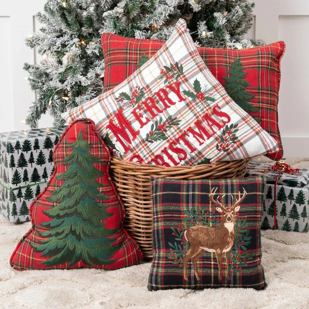 Cojin de tartan con venado botanico
