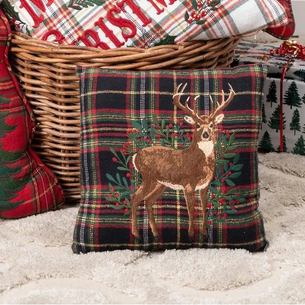 Cojin de tartan con venado botanico