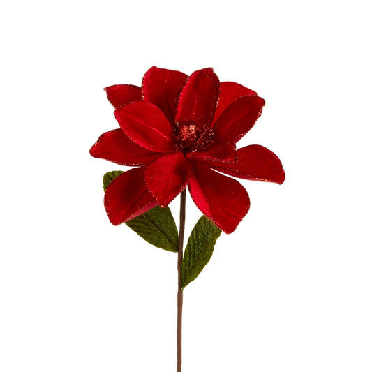 Rama magnolia de terciopelo rojo 22in