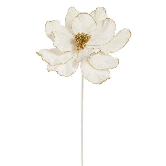 Rama floral de terciopelo marfil y dorado con brillo 21in