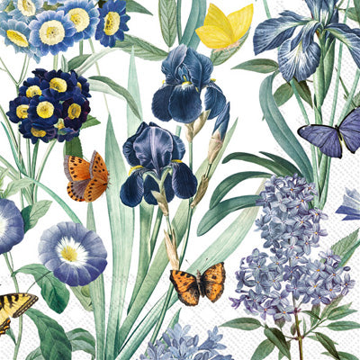 Servilletas de papel cuadradas con flores azules y mariposas