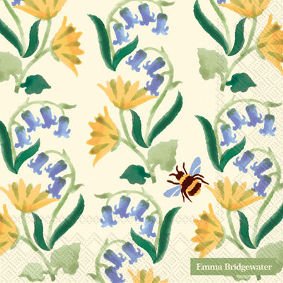 Servilletas cuadradas con flores azules y abeja