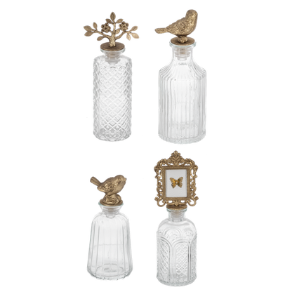 Botes de vidrio con tapadera vintage dorada