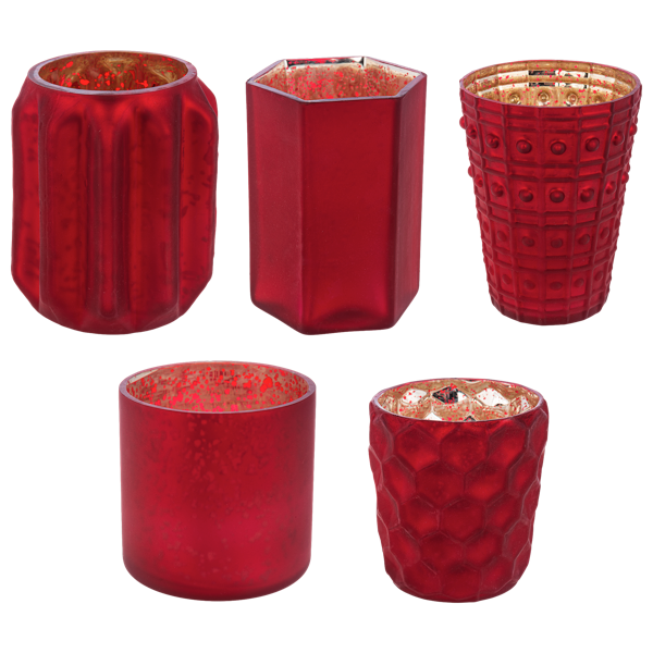 Candeleros pequenos rojos de vidrio