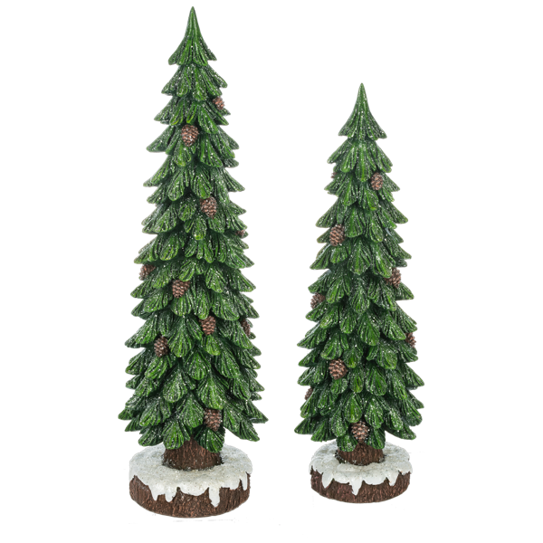 Arbol verde con pinas con brillantina de resina