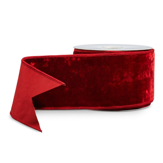 Liston con alambre terciopelo rojo intenso 4in x 10 yd