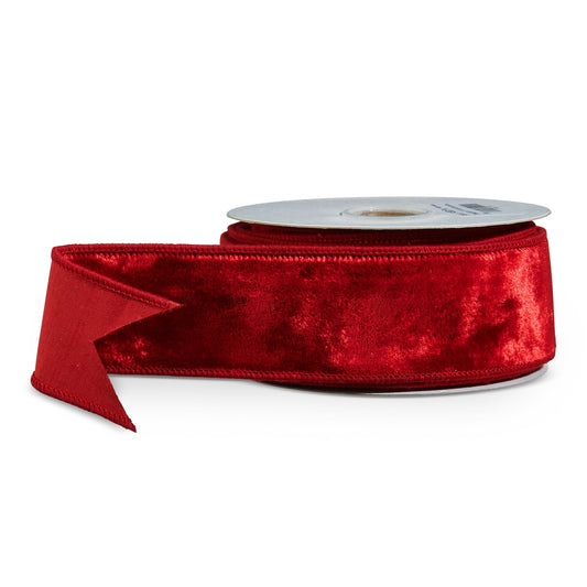 Liston con alambre terciopelo rojo intenso 2.5in x 10 yd