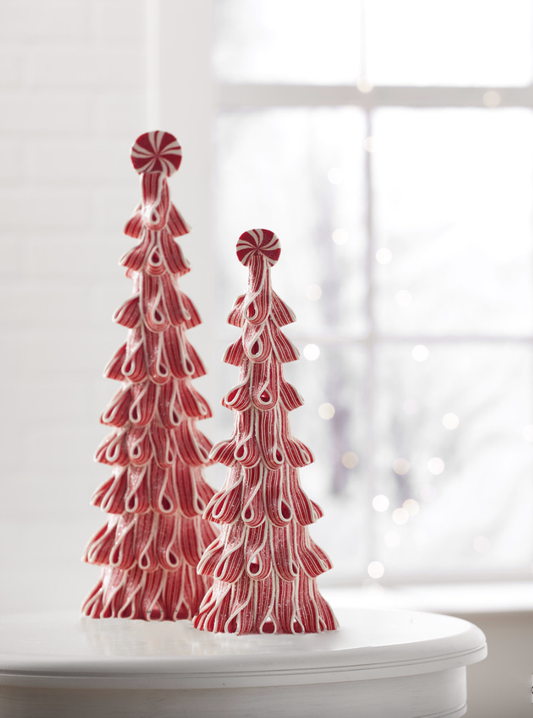 Arboles Con Cintas De Dulce Rojo Y Blanco 18In