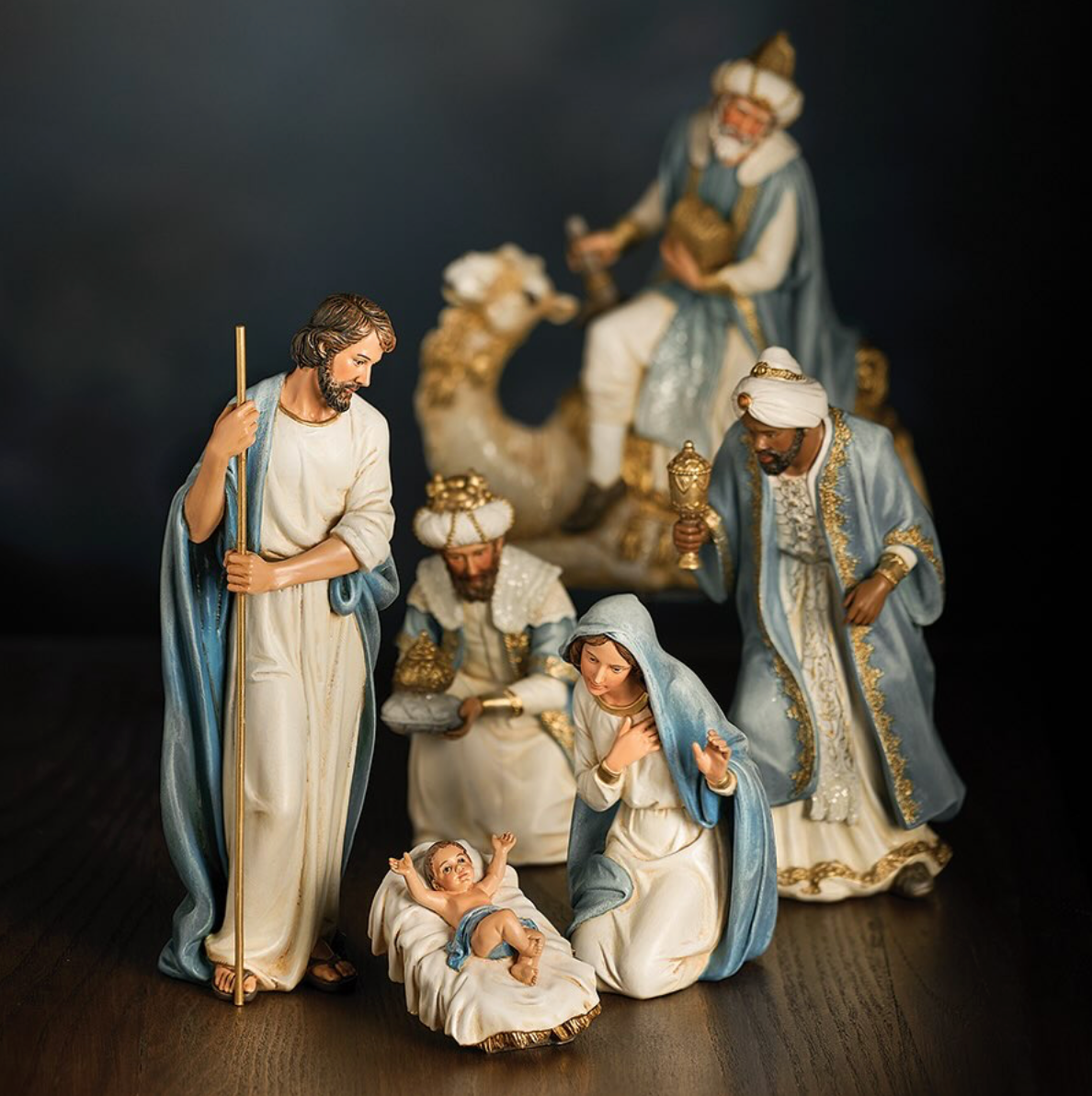 Nacimiento celeste 6 piezas 9.25in con reyes