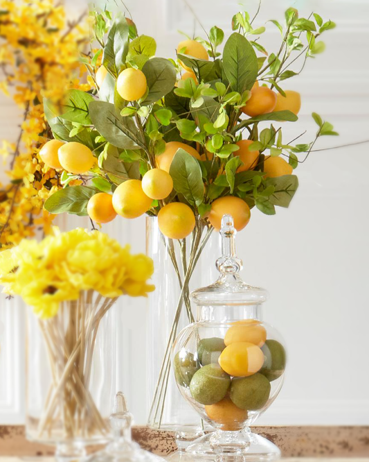 Rama de limón amarillo y hojas 28in
