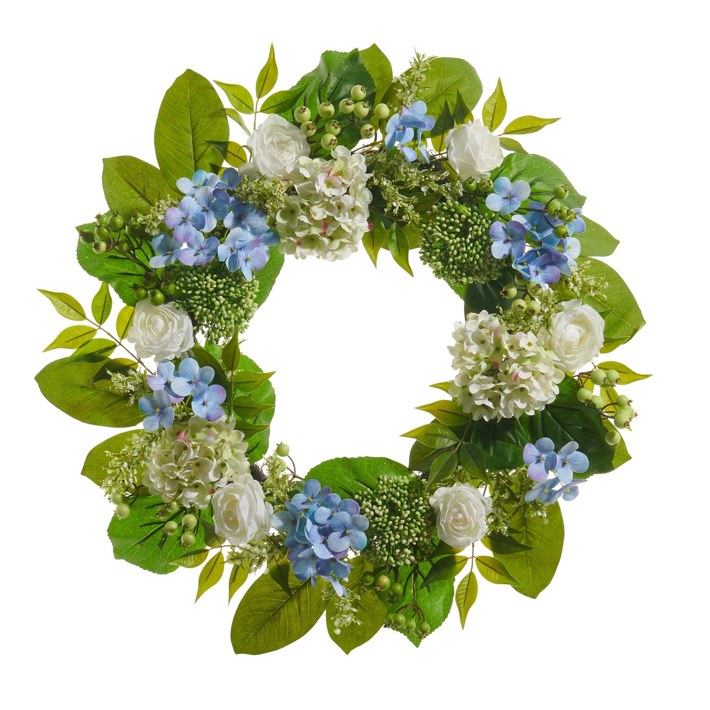 Corona de hortensias celestes 24 pulgadas